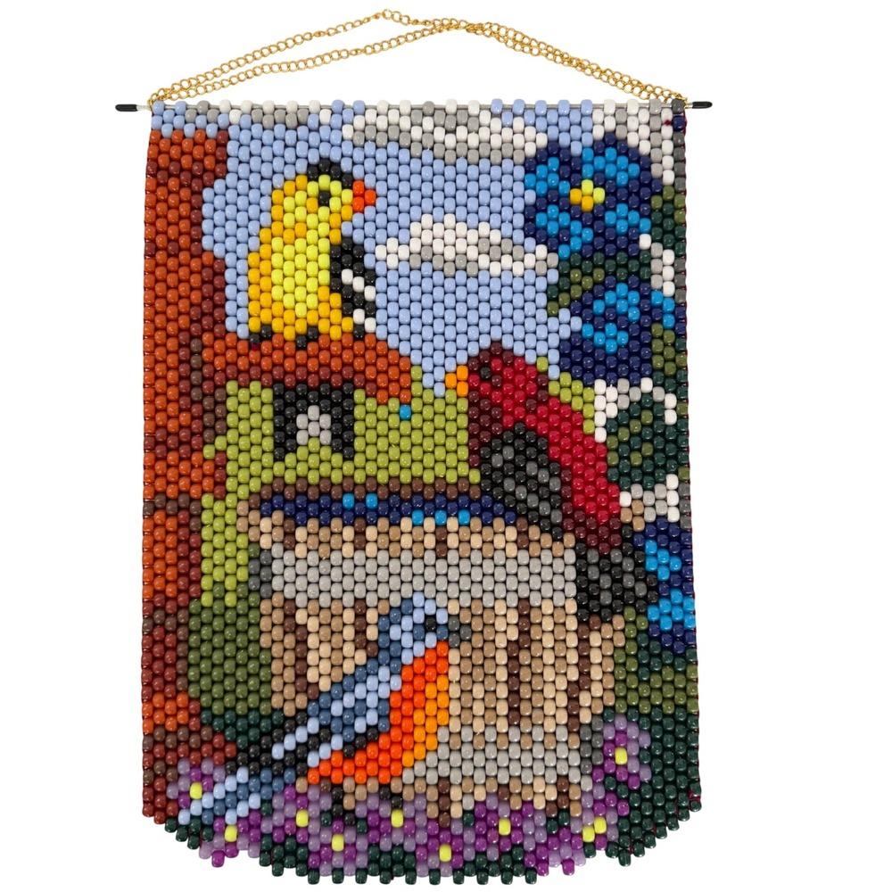 Handmade Beaded Wall Hanging Birds Flower Landscape Pony Tapestry 12x16 Cardinal